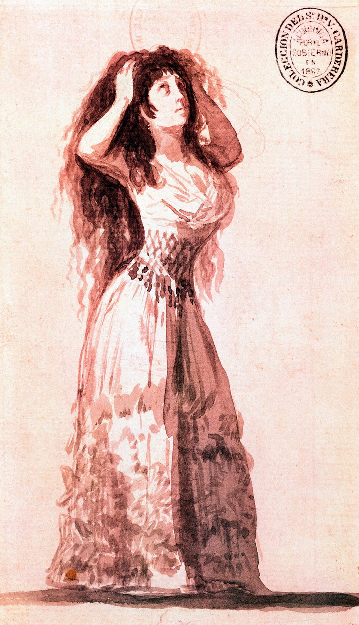 アルバ公爵夫人が髪を整える様子。フランシスコ・デ・ゴヤ・イ・ルシエンテス（1746-1828）によるデッサン。1796. 作： フランシスコ・デ・ゴヤ