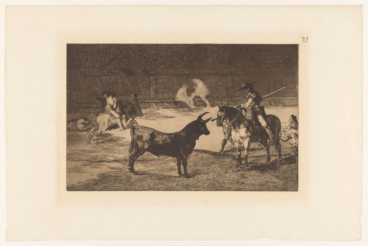Fernando del Toro daagt een stier uit かの有名なフェルナンド・デル・トロ、バリラルゲロがポールで野獣を追い込む Stierengevechten (シリーズタイトル) La Taureaumachie (シリーズタイトル) 闘牛（シリーズタイトル） 作： フランシスコ・デ・ゴヤ