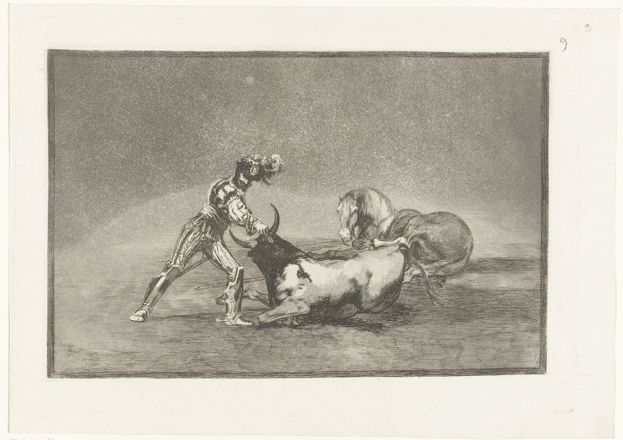 Spaanse Ridder Doodt Een Stier 馬を失った後、スパグニョールの騎士が雄牛を殺します Stierenvechten（タイトルシリーズ） ブルファイト（タイトルシリーズ） 作： フランシスコ・デ・ゴヤ