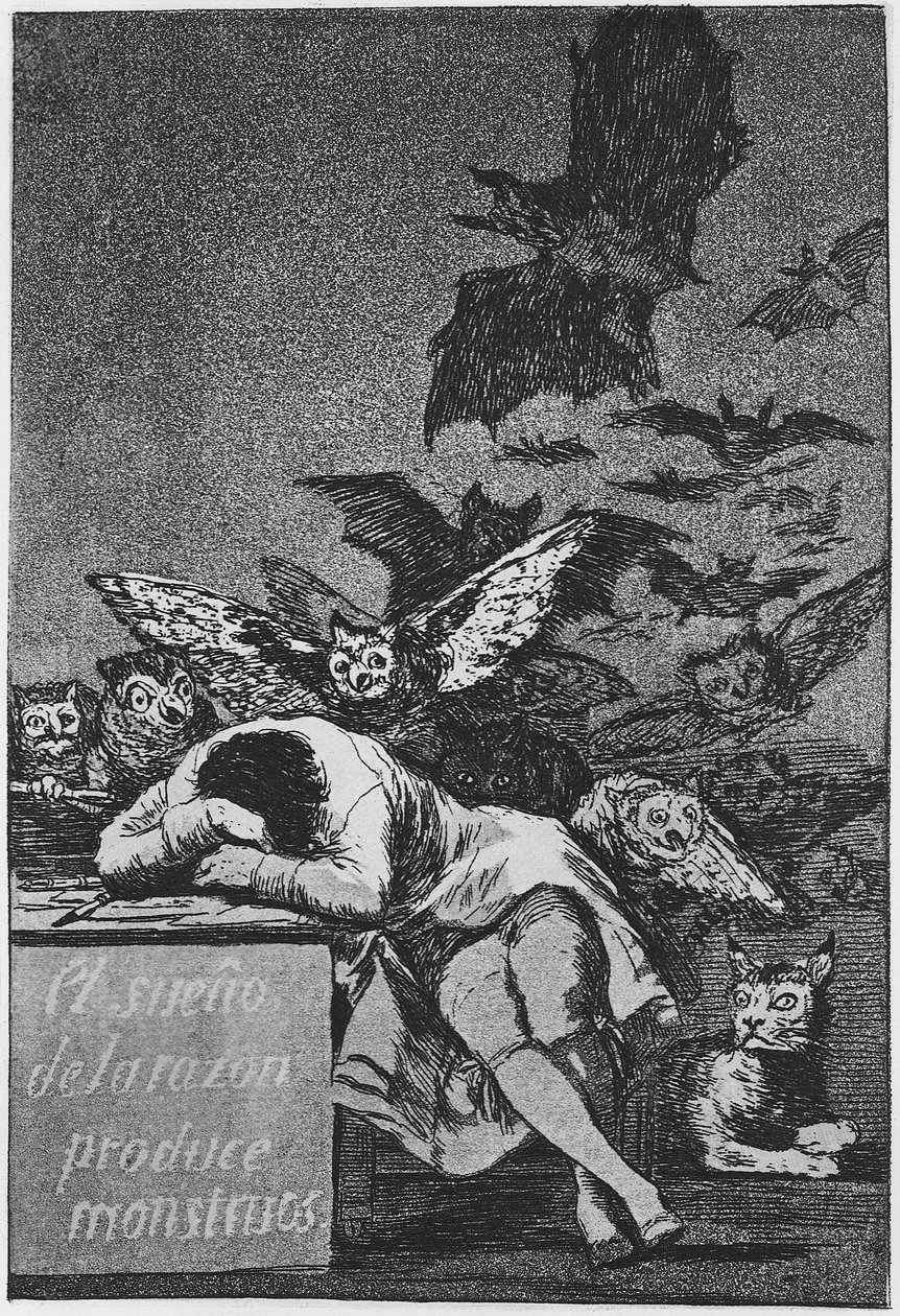 Sleep of Reasonはモンスターを生み出します。 Capricho No 43、1797-1798 作： フランシスコ・デ・ゴヤ