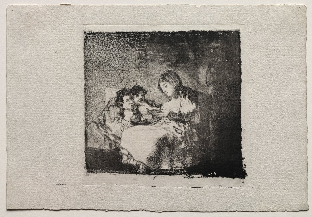1824-1825年、2人の子供に読む女性。 作： フランシスコ・デ・ゴヤ