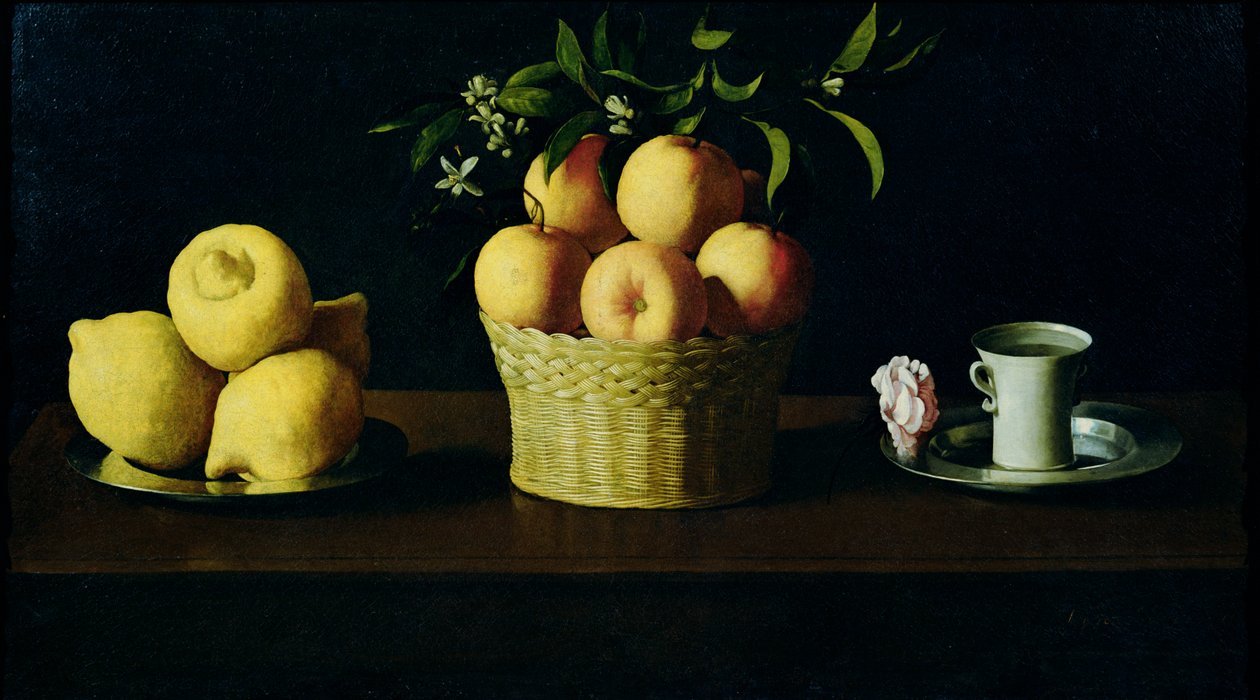 レモンとオレンジとバラの静物画 作： フランシスコ・デ・スルバラン