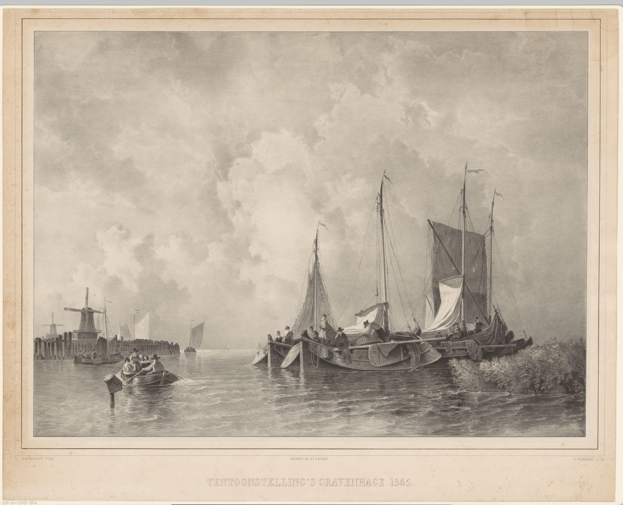 ボートのある港 展示会 ハーグ 1845 (オブジェクトのタイトル) 作： Franciscus Bernardus Waanders