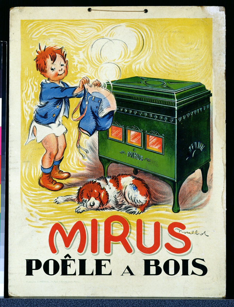薪ストーブ「Mirus」の広告（リソ色） 作： フランシスク・プールボット