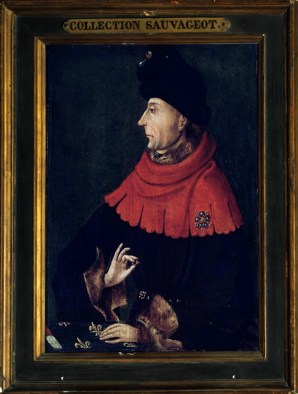ブルゴーニュ公ジャンの肖像（1371-1419） ブルゴーニュ派の絵画。15世紀初頭の作品。日 0,29x0,21 m 作： フランコブルゴーニュ
