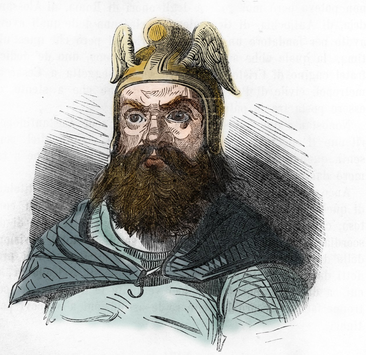 フン族の王アッティラ (395-453) の肖像 - フランコ ミストラーリ 1843