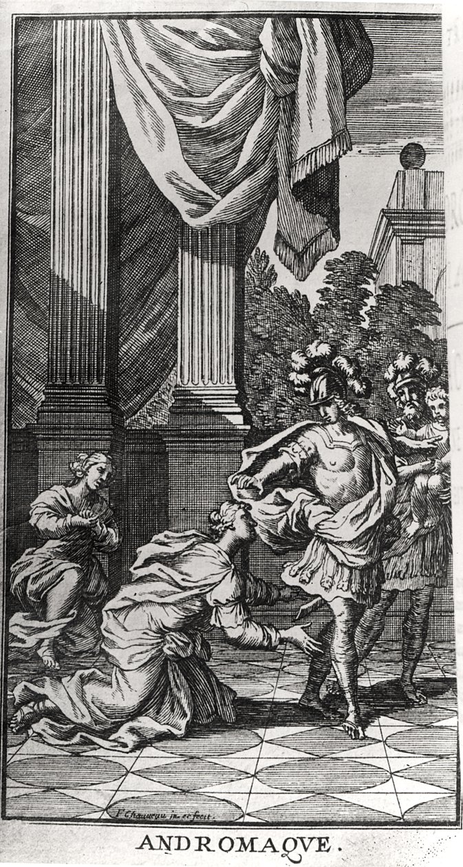 1676年に出版されたJean Racine（1639-99）による「Andromache」からのピュロスの足でのAndromache 作： フランソワ・ショーボー