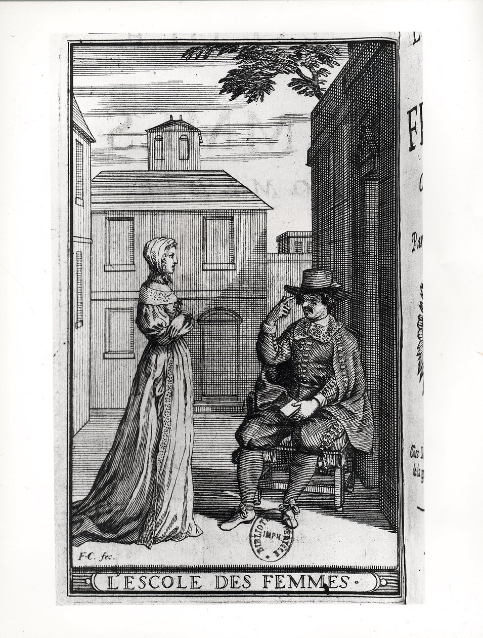 モリエール（1622-73）1663による「L&39;Ecole des femmes」の初版の口絵 作： フランソワ・ショーボー