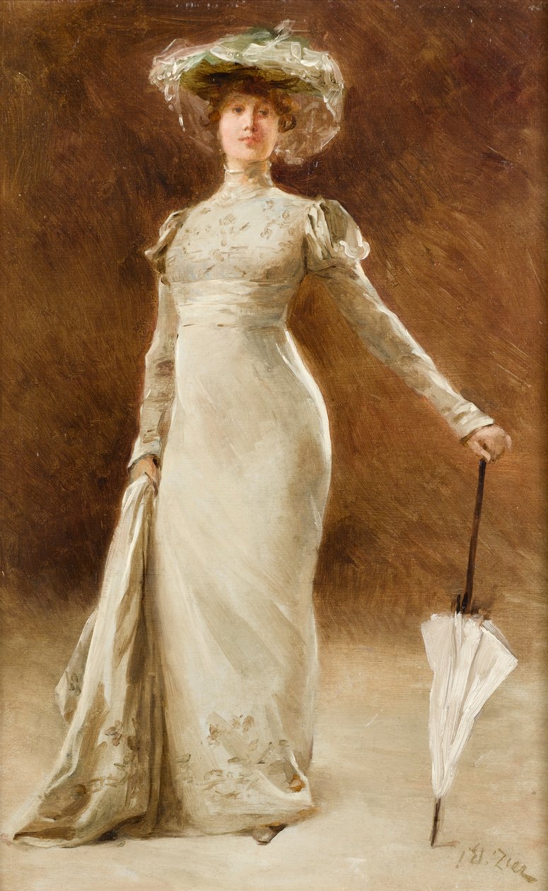 日傘を持つ女性の肖像画 作： フランソワ・エドゥアール・ジエ