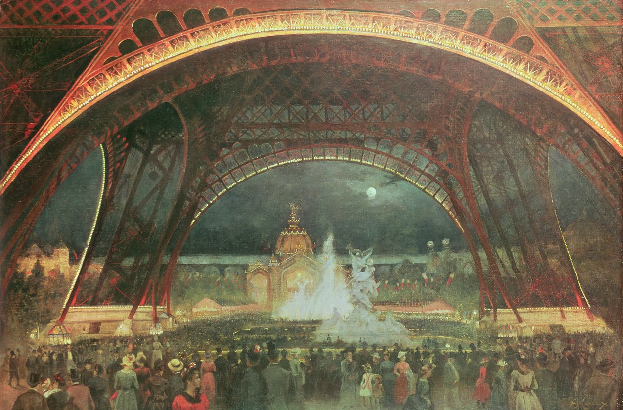 シャンドマルスの遊歩道で1889年に万国博覧会の夜にお祝い 作： フランソワ・ジェフロワ・ルー