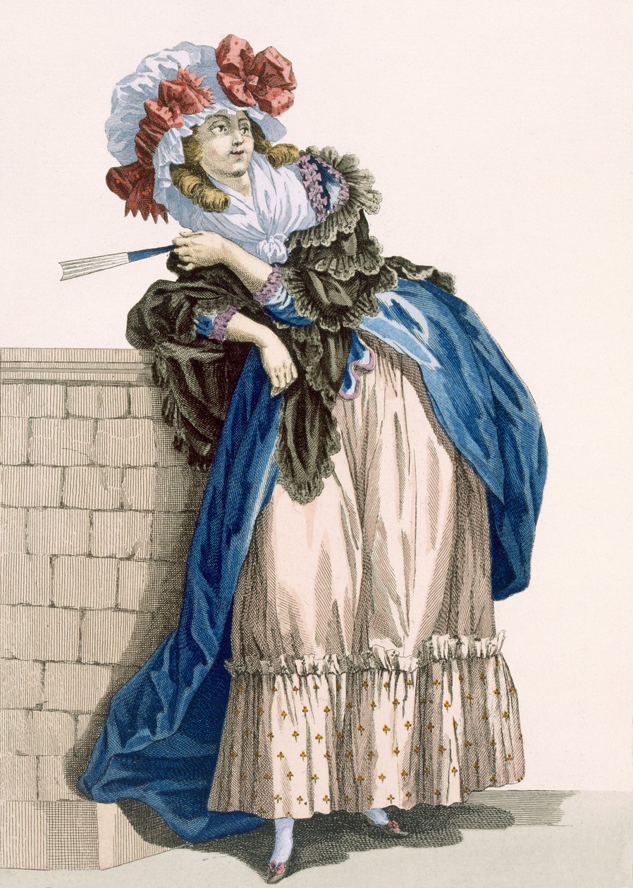L&39;Amiable Cephise、Dupinが刻印、「Galeries des Modes et Costumes Francais」c.1778-87 99：clothing;より伝統的なドレス;伝統的な衣装;ファッション;イラスト 作： フランソワ・ルイ・ジョセフ・ワトー