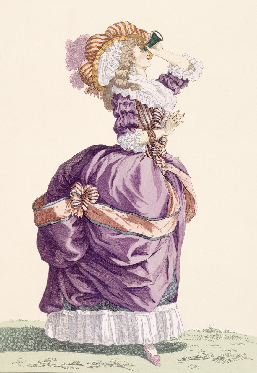 ル・ボーによって彫刻された若い女性、「Galeries des Modes et Costumes Francais」、プレート番号176、c.1778-87 作： フランソワ・ルイ・ジョセフ・ワトー