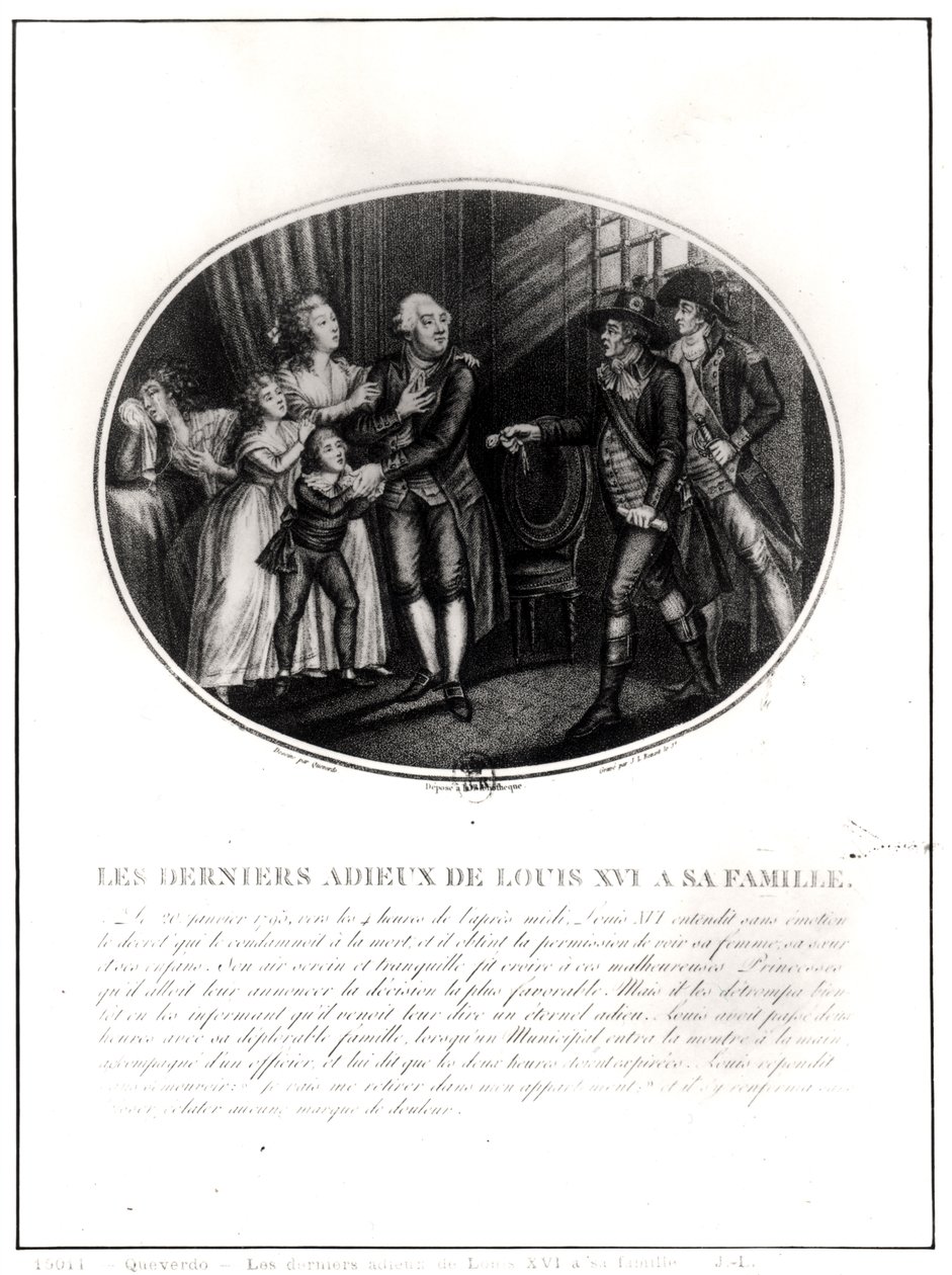 JL Benoist（fl.1800-40）によって刻まれた、ルイ16世の最後の別れ（1754-93）（1793年1月20日） 作： フランソワ・マリア・イシドール・ケベルド