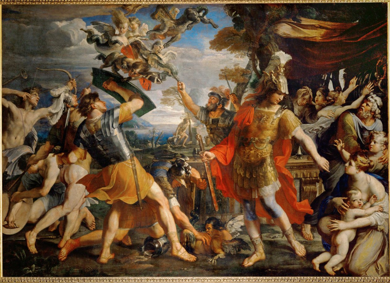 エネアスと仲間たちはハーピーと戦う...。 作： フランソワ (1590-1650) (後) ペリエ