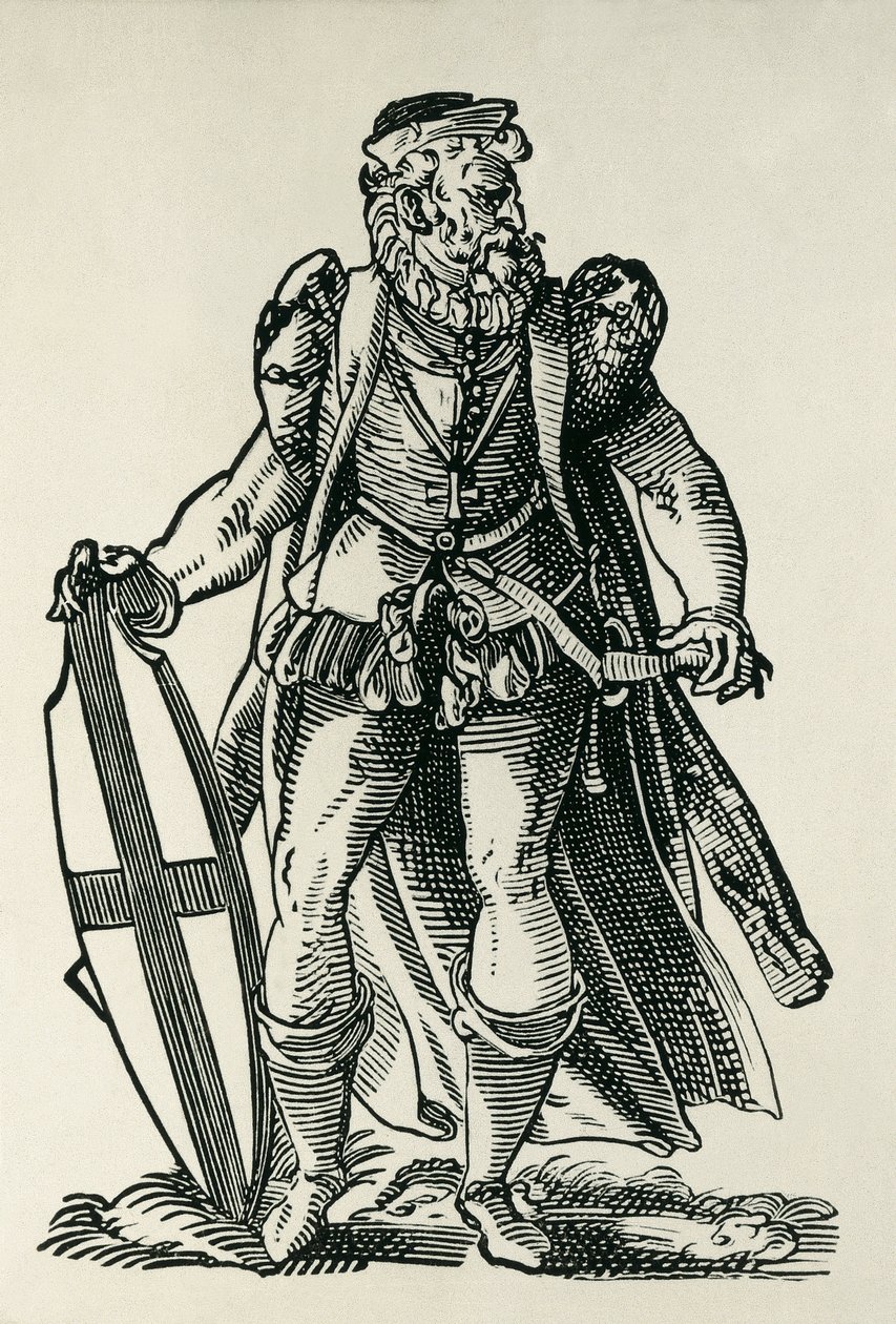チュートニック騎士団の騎士。フランソワ・モディウスとヨスト・アンマンによる「Cleri totius Romanae subiecti Ecclesiae」のイラスト。フランクフルト。1585.キシログラフィ。フランス.イル＝ド＝フランス.パリ国立図書館 作： フランソワ & アンマン ジョスト (1539 91) モディウス