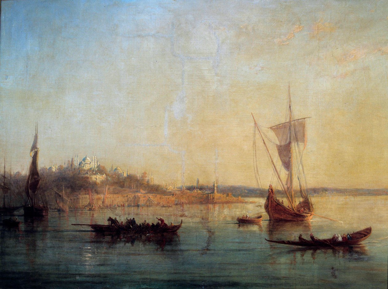 ボスポラス海峡入り口からのコンスタンティノープルの眺め 絵画：フランソワ・ピエール・バリー（1813-1905） 1869年 日の丸0,64x1 m マルセイユ、ミュゼ・デ・ボザール 作： フランソワ・バリー
