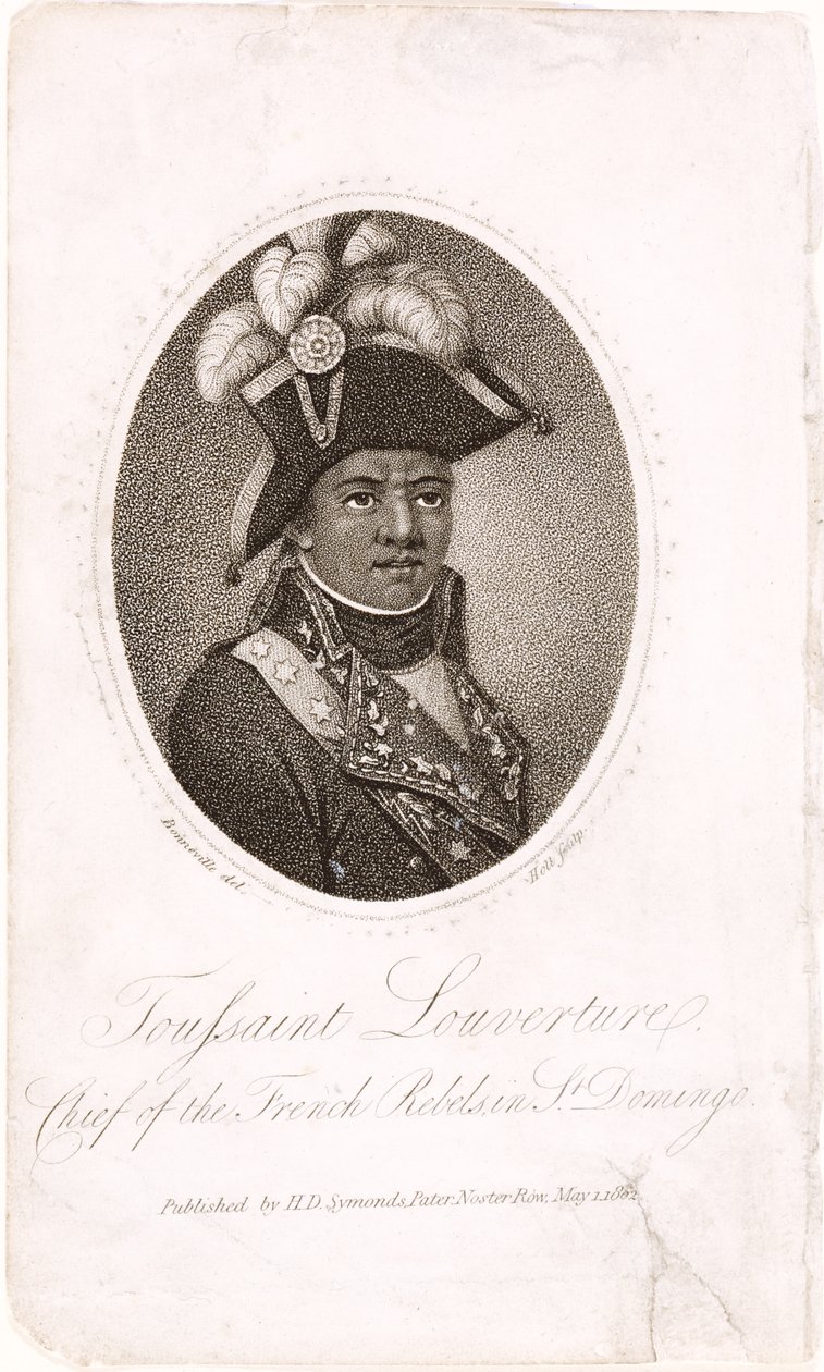 Toussaint Louverture（c.1743-1803）聖ドミンゴのフランス反乱軍の首長。 HD Symonds、1802（エッチングと彫刻） 作： フランソワ・ボンネビル