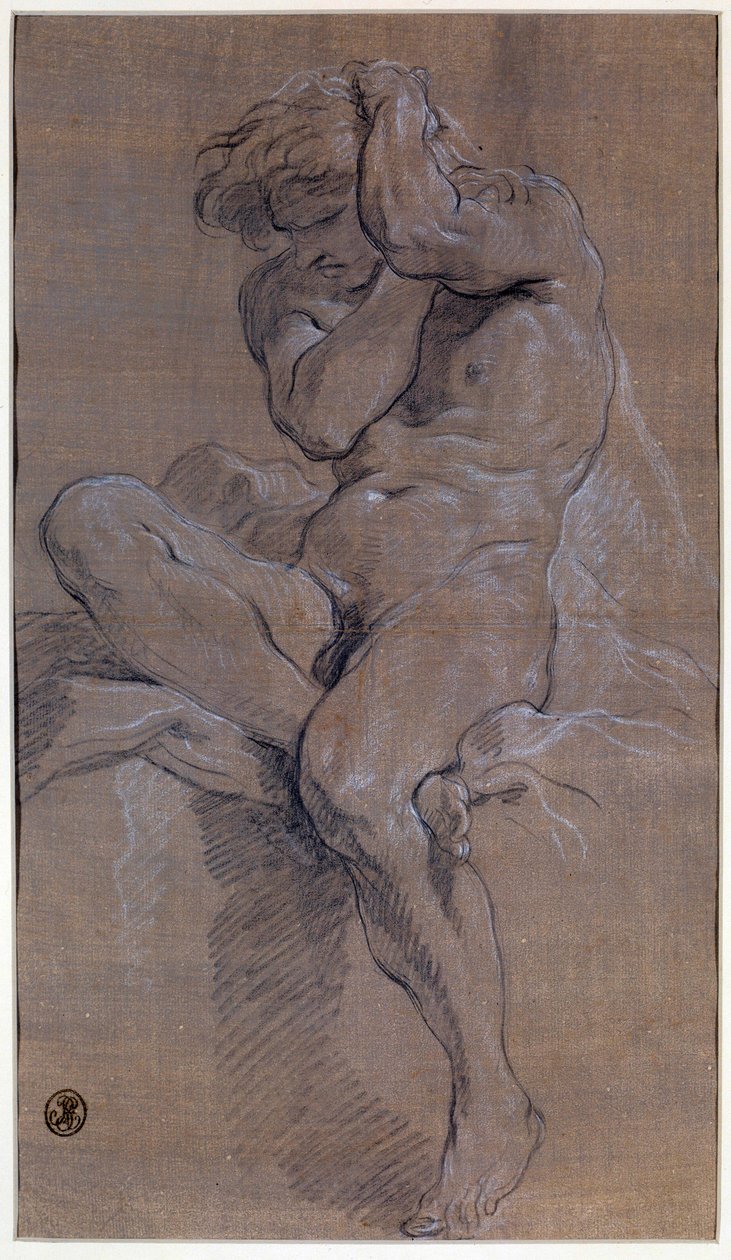フランソワ・ブーシェ（1703-1770）作 18世紀 パリ、ルーヴル美術館 「アカデミードゥーム・ニュ・アシス・ドローイング・ア・ラ・サンギン 作： フランソワ・ブーシェ