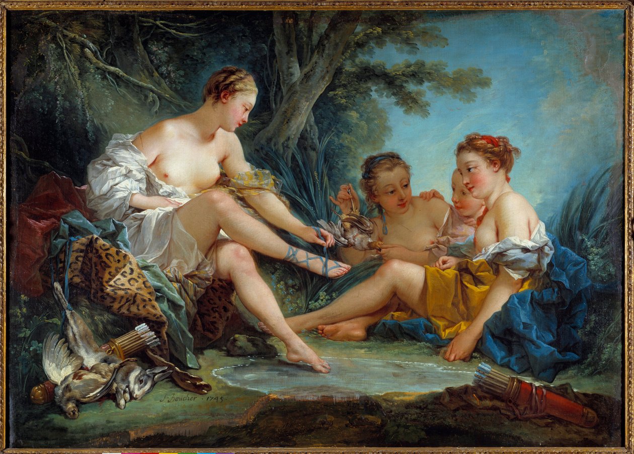 Le retour de la chasse de Diane フランソワ・ブーシェ（1703-1770）の絵画 1745年 Sun.0,94x1,31 m パリコニャック博物館 ジェイ - ディアーヌの狩りの帰還。フランソワ・ブーシェ（1703-1770）作画 1745年0.94×1.31 m パリ、コニャックジェイ美術館 作： フランソワ・ブーシェ