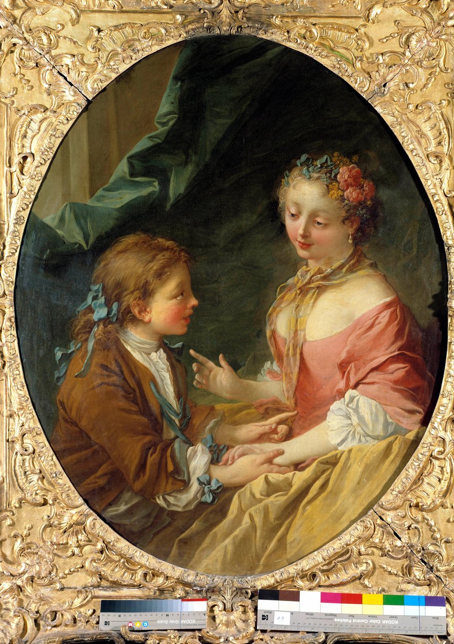 3つのものを1つにする？勇敢な場面。フランソワ・ブーシェ（1703-1770）による絵画。1734年 個人蔵 作： フランソワ・ブーシェ