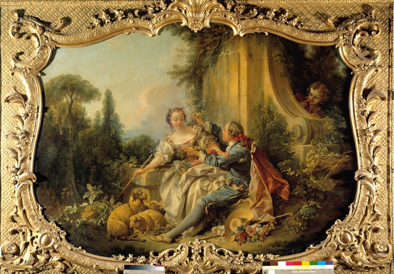 Pastor Gallant Scene Bucolic.フランソワ・ブーシェ（1703-1770）による絵画。1737-1738.パリ、国立公文書館 作： フランソワ・ブーシェ