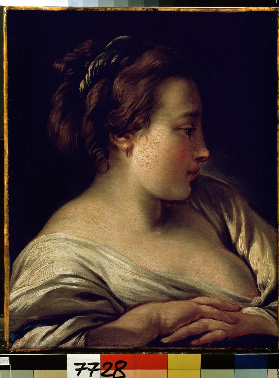 「少女の肖像」（少女の頭部） フランソワ・ブーシェ作（1703-1770） 1740-1750 寸法 36x28 cm エルミタージュ美術館、サンクトペテルブルク（サンクトペテルブルク） 作： フランソワ・ブーシェ