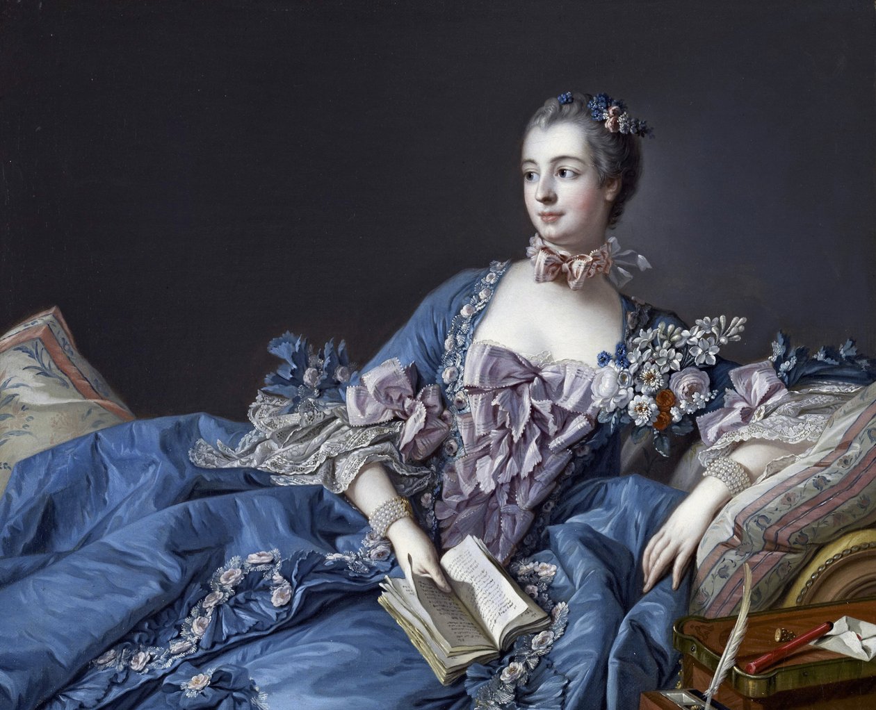 ポンパドゥール侯爵夫人の肖像（1721年～1764年）（Portrait de Jeanne Antoinette Poisson, marquise de Pompadour (dite Madame de Pompadour) 作： フランソワ・ブーシェ
