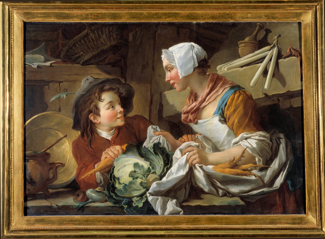料理人と青年 フランソワ・ブーシェ（1703～1770）の絵画 1735年サント・アドレス美術館（Musee de Sainte Address 作： フランソワ・ブーシェ