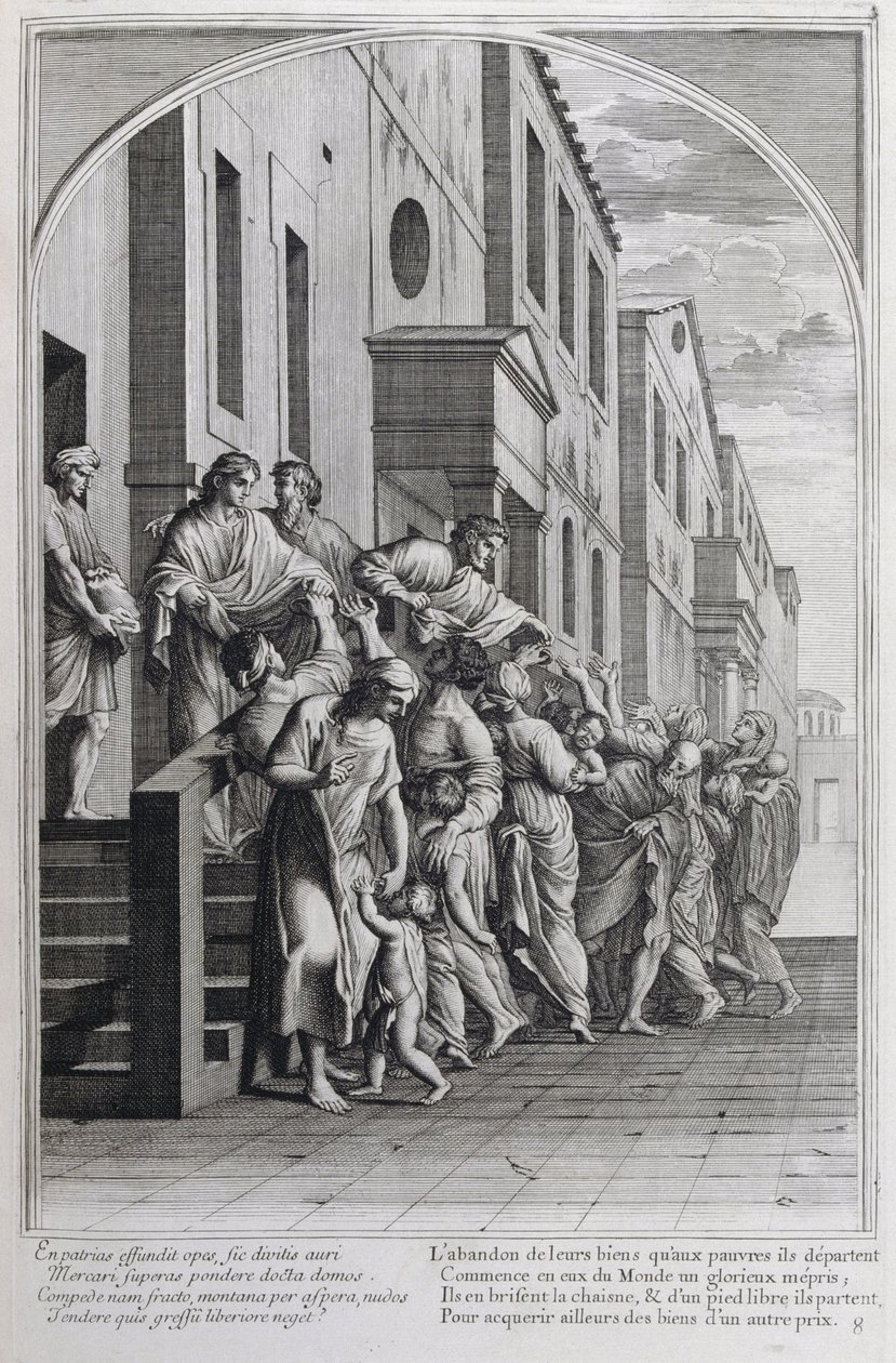 1660年、パリで制作された「シャルトル騎士団の創設者、聖ブルーノの生涯」からの挿絵。Eustache Le Sueurの絵画とFran Sois Chauveauのエングレービングによる ©UIG/Leemage 作： フランソワ・ショーボー
