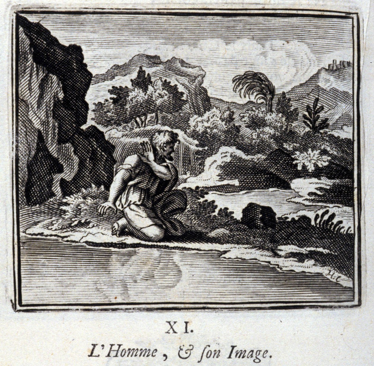 人間とそのイメージジャン・ド・ラ・フォンテーヌ（1621-95）の寓話。挿絵はフランソワ・ショーボー（1613-1676）。1728年の版。 作： フランソワ・ショーボー