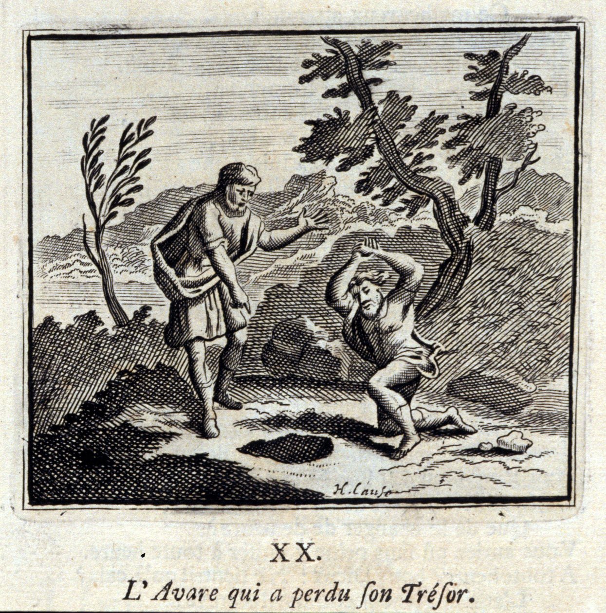 Jean de La Fontaine (1621-95)の寓話。挿絵はFrançois Chauveau（1613-1676）。1728年の版。 作： フランソワ・ショーボー