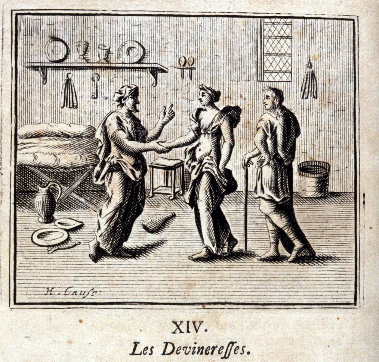 デビネレスのことジャン・ド・ラ・フォンテーヌ（1621-95）の寓話。挿絵はフランソワ・ショーボー（1613-1676）。1728年の版。 作： フランソワ・ショーボー