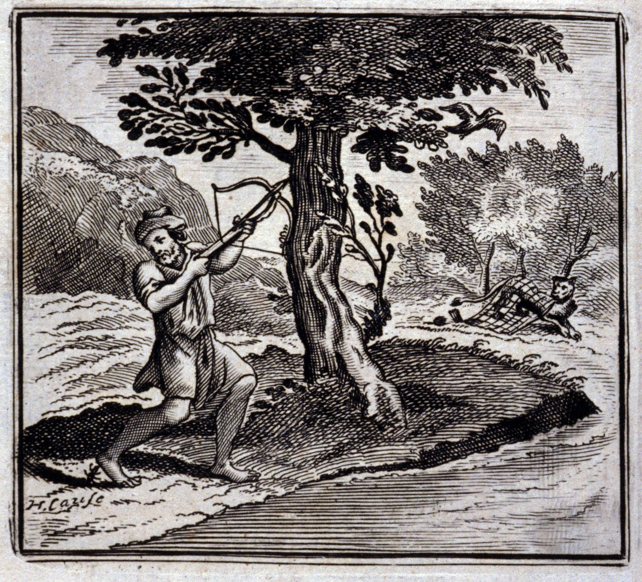 ジャン・ド・ラ・フォンテーヌ(1621-95)の寓話「ライオンとネズミ」。挿絵はフランソワ・ショーボー（1613-1676）。1728年の版。 作： フランソワ・ショーボー