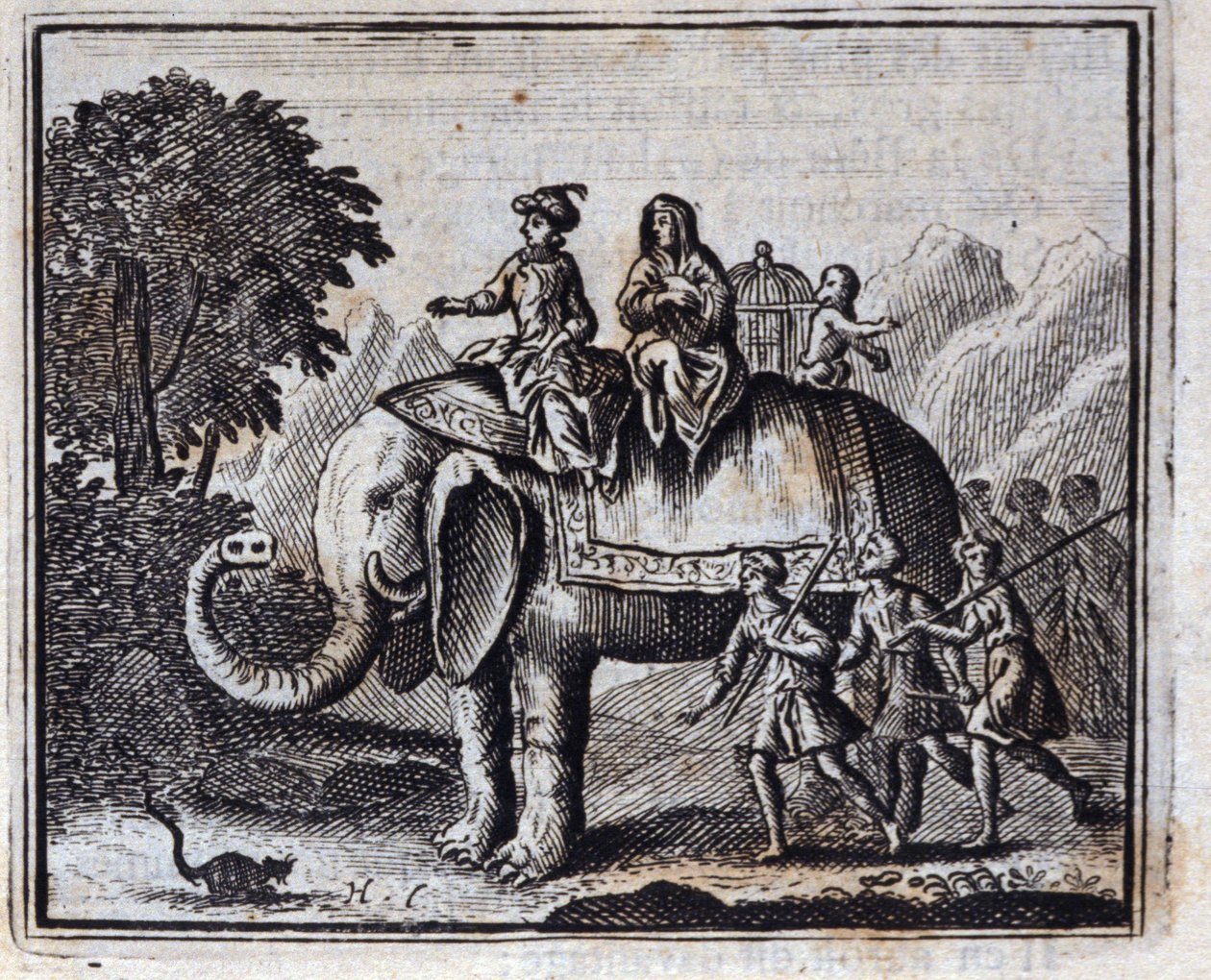 ネズミとゾウ。ジャン・ド・ラ・フォンテーヌ（1621-95）の寓話。挿絵はフランソワ・ショーボー（1613-1676）。1728年の版。 作： フランソワ・ショーボー