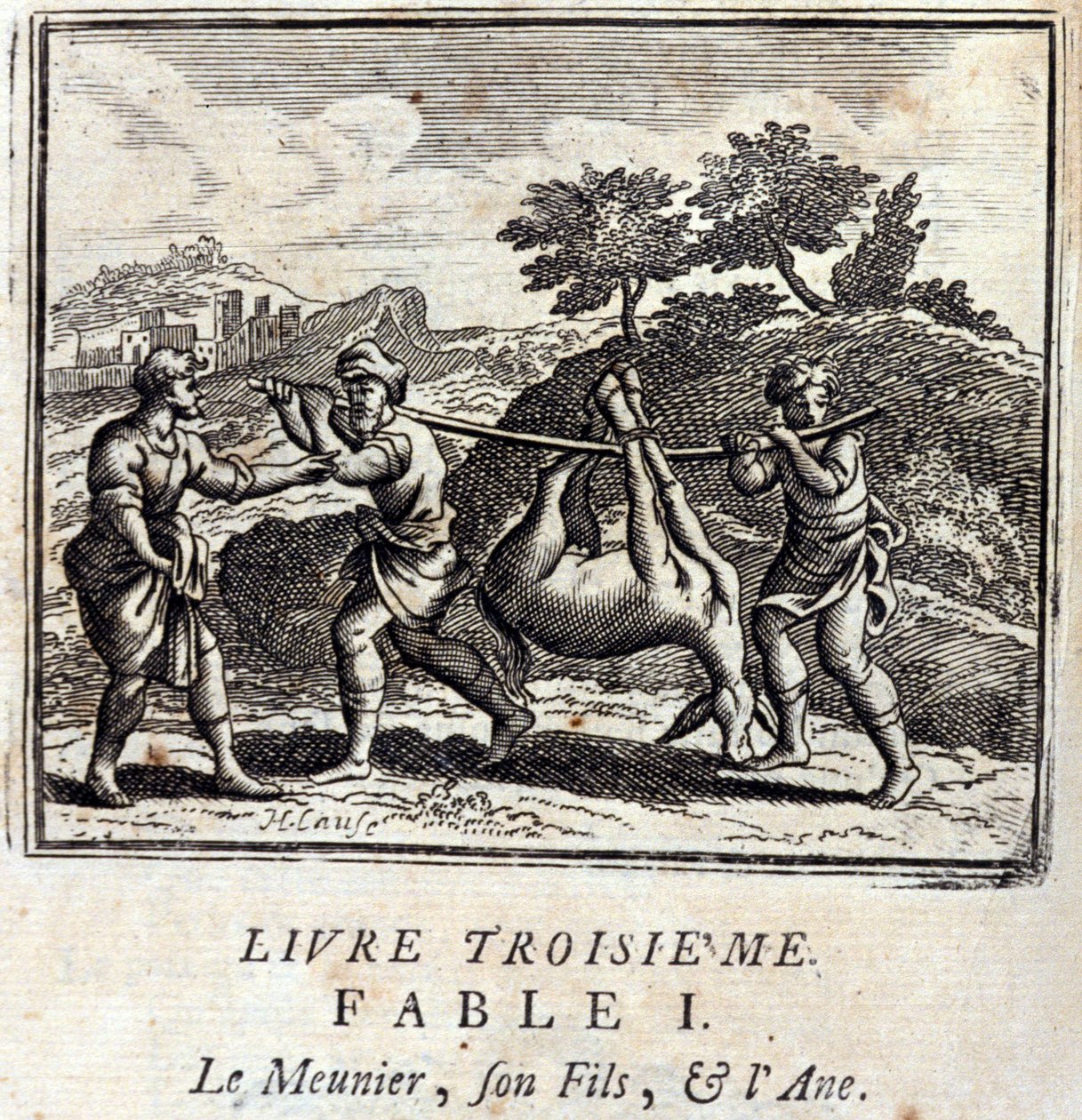 吸い魔......息子とロバジャン・ド・ラ・フォンテーヌ（1621-95）の寓話。挿絵はフランソワ・ショーボー（1613-1676）。1728年の版。 作： フランソワ・ショーボー