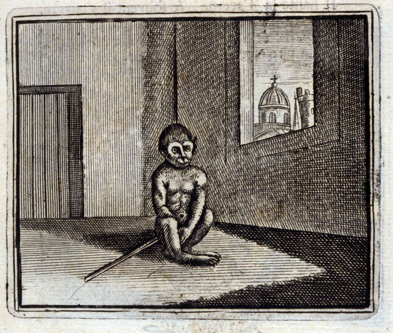 お猿さん。ジャン・ド・ラ・フォンテーヌ（1621-95）の寓話。挿絵はフランソワ・ショーボー（1613-1676）。1728年の版。 作： フランソワ・ショーボー