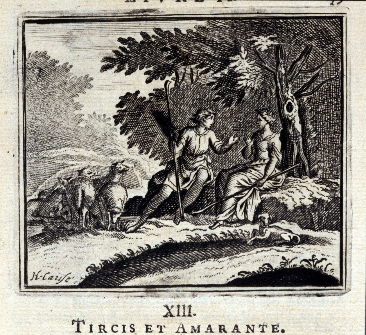 チルシスとアマランスジャン・ド・ラ・フォンテーヌ（1621-95）の寓話。挿絵はフランソワ・ショーボー（1613-1676）。1728年の版。 作： フランソワ・ショーボー