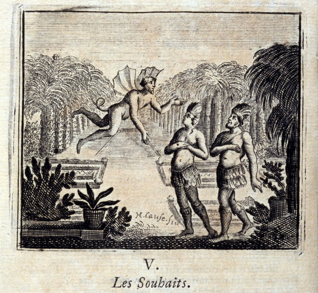 ウィッシュ。ジャン・ド・ラ・フォンテーヌ（1621-95）の寓話集。フランソワ・ショーボー（1613-1676）によるイラスト。1728年の版。 作： フランソワ・ショーボー