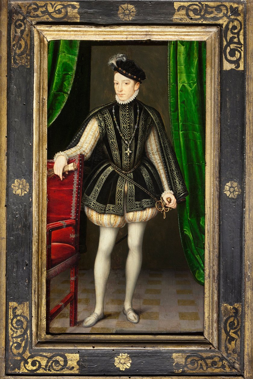 Porträt von Karl IX. (1550-1574), zweiter Sohn von Heinrich II. und Katharina von Medici, König von Frankreich nach dem Tod seines Bruders Franz II. (1544-1560), verheiratet 1570 mit Elisabeth von Österreich (1554-1592), seine Herrschaft ist geprägt von de von François Clouet
