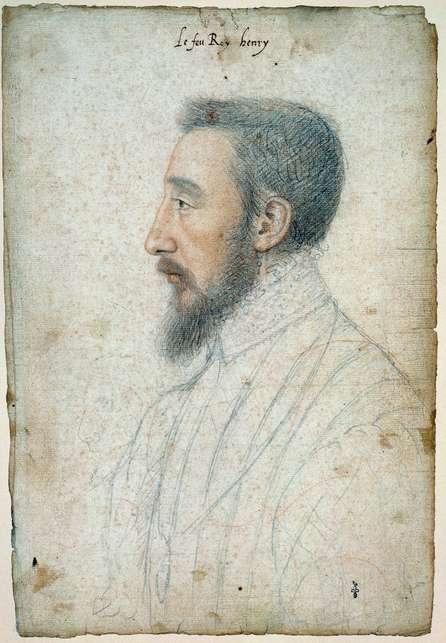フランス王ヘンリー2世（1519年～1559年）の肖像 1547年頃クルエ・フランソワ（1515-1572）による血と黒い石の描画 作： フランソワ・クルーエ