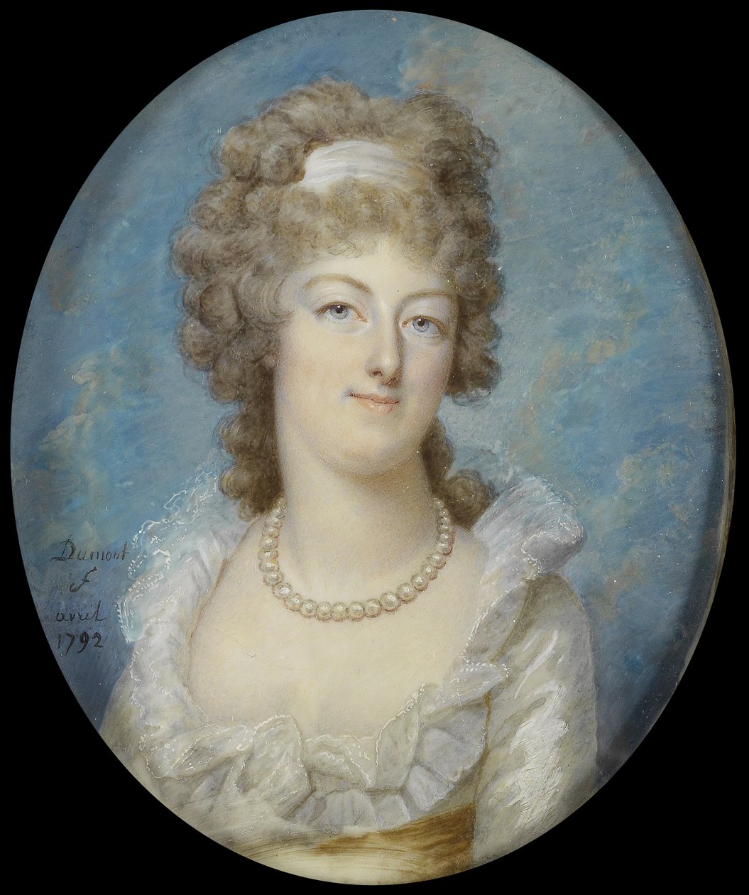 真珠のネックレスをしたマリーアントワネット女王の肖像、1792年 作： フランソワ・デュモン