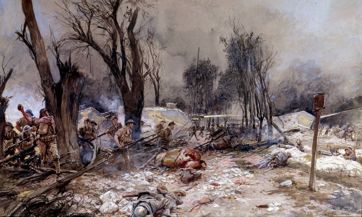★ 絵画 第一次世界大戦：「1918年7月の攻防戦、エイスヌ川のサン・ピエール