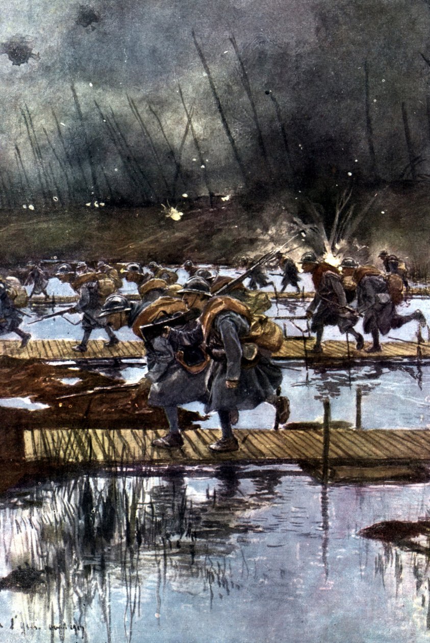 1917年7月31日午前4時45分、イーザー運河を横断するフランス歩兵軍団。 作： フランソワ・フラメン