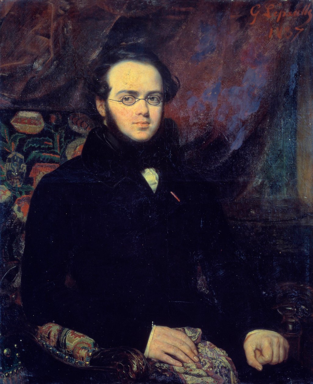 フランスの作曲家Jacques Fromental Levy dit Halevy（1799-1862）の肖像 眼鏡をかけてポーズをとる。フランソワ・ガブリエル・ルポール（1804-1886）の絵画 1837年 パリ、オペラ座図書館 - フランスの作曲家ジャック・フロメンタル・レヴィ・デ・ハレヴィの肖像 作： フランソワ・ガブリエル・ギヨーム・レポール