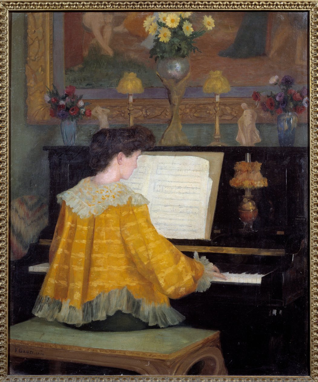 フランソワ・ガウジ（1862-1933）1904年トゥールーズ、オーギュスタン美術館 - ピアノで若い女性の絵画でピアノの若い女の子。 フランソワ・ガウジ（1862-1933）の絵画 作： フランソワ・ゴージ