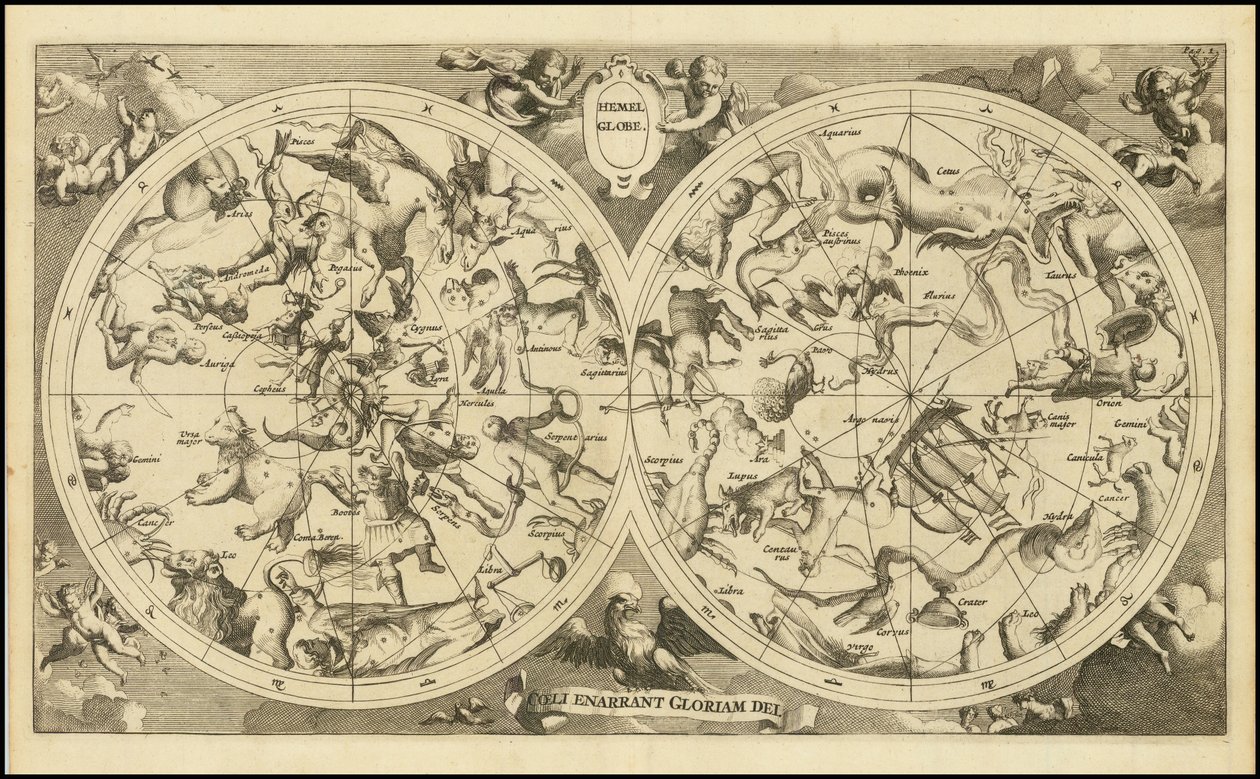 1720年の天球図 - Hemel Globe.コエリ・エナラント・グロリアム・デイ 作： フランソワ・ハルマ