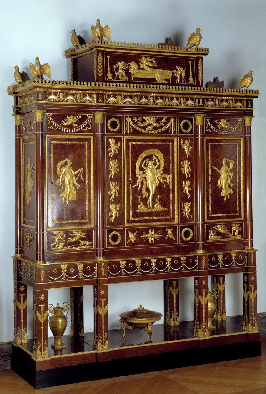 Möbel: Schmuckschrank von Kaiserin Josephine de Beauharnais (Marie-Joseph-Rose de Tascher de la Pagerie) (1763-1814) aus Holz, vergoldeter Bronze von Francois Jacob-Desmalter (1770-1841) 1809 Paris, Louvre von Francois Honore Georges Jacob-Desmalter