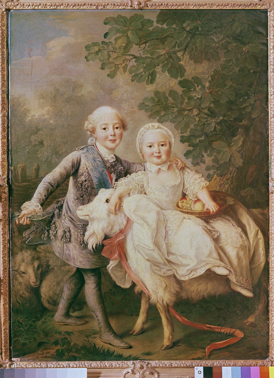 フランスのシャルル（1757-1836）アルトワ伯とその姉妹、クロティド（1759-1802）1763-64 作： フランソワ・ユベール・ドルエ