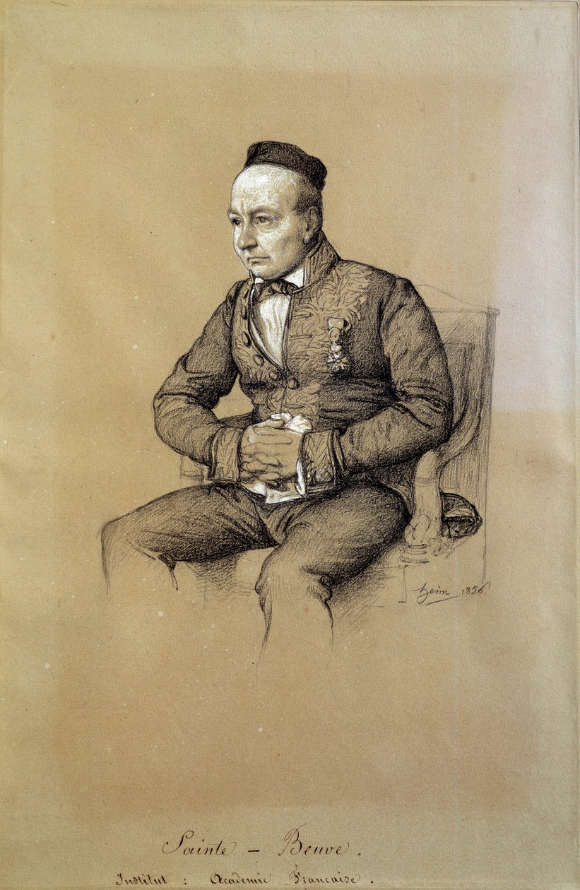 フランスの文芸評論家・作家であるシャルル・オーギュスト・サント・ボーヴ（1804-1869）の肖像。フランソワ・ジョセフ・ハイム（1787-1865）によるドローイング 作： フランソワ・ジョセフ・ハイム