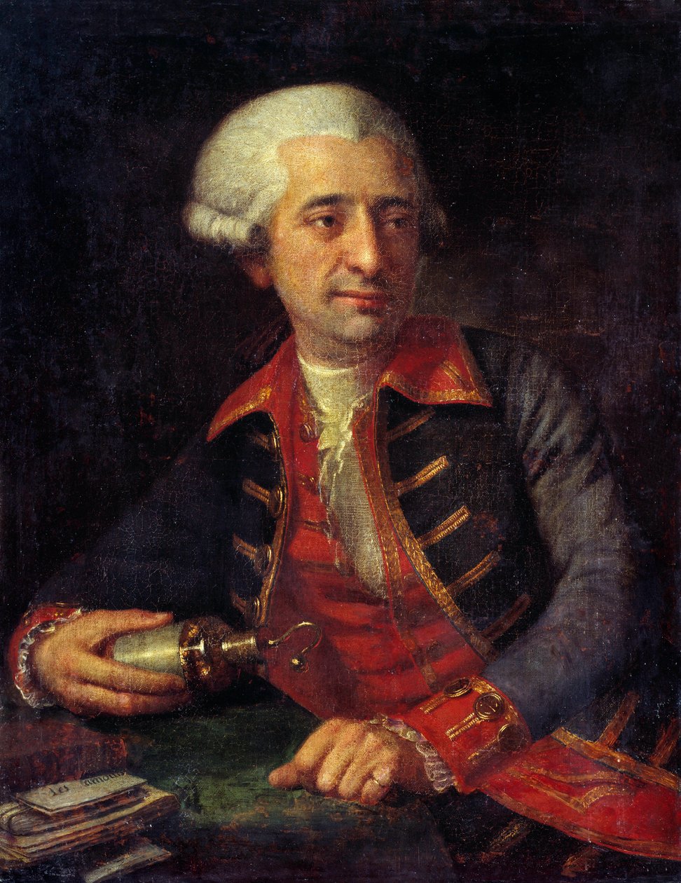 アントワーヌ ルイ ラヴォアジエ (1746 ～ 1794 年) の肖像画。制服を着たフランスの化学者で、陸軍と海の軍隊の粉の監察官として使用されています。 Francois-Louis Brossard de Beaulieu (1727-1810) による絵画。 シャトー ド ベルサイユとトリアノン、ベルサイユ、フランス。 作： フランソワルイスブロサールドボーリュー